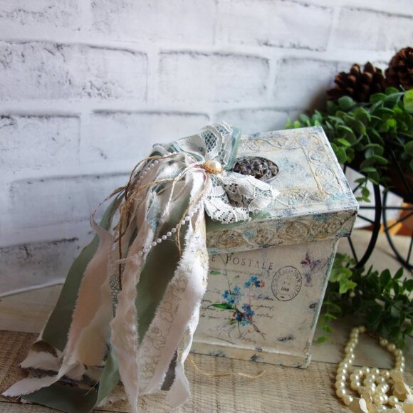 Shabby Chic Storage Box Romantic Keepsake Box Handmade Fancy Dresser Box Caddy - Picture 11 of 11